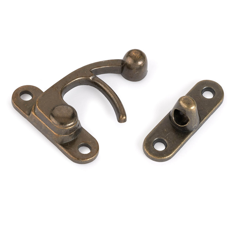 Hook Latch with Screws - Large - Antique Brass